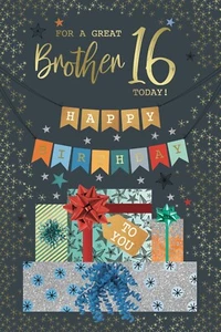 Tarjeta de felicitación dorada 16o adolescente de oro para un gran hermano feliz cumpleaños - Imagen 1 de 1