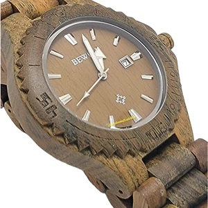 Bewell Men's Watch Olive Green Wood 47MM Case Japan MOVT Date Indicater 30M WR - Picture 1 of 10