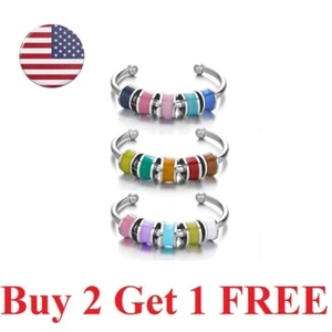 Spinning Enamel Fidget Ring Anxiety Ring for Women Girls with Beads Spinner - Picture 1 of 3
