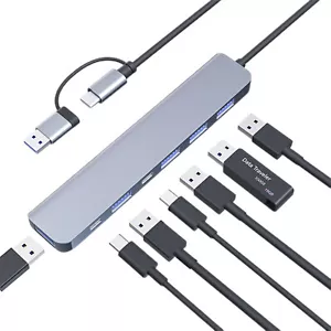 7-in-2 USB 3.0/USB C HUB Type C to 1x USB 3.0 4x USB 2.0 2x Type C PD Adapter - Picture 1 of 11