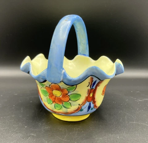 Vintage Collectible Hand Painted Mini Ceramic Basket. Made In Japan 4.5” Tall Cover