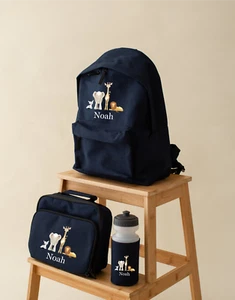 Personalised Kids Safari animals Backpack, Rucksack ,Lunch Box, Bottle-2 sizes - Picture 1 of 12