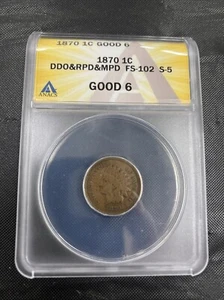 1870 INDIAN ANACS  G-6 - DDO & MPD FS-102 SNOW-5 ~ RARE INDIAN CENT VARIETY - 1C - Picture 1 of 2