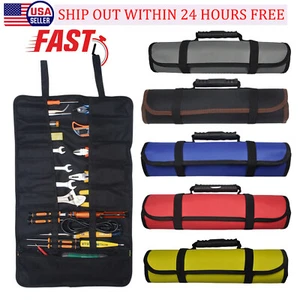 Electrician Tool Pocket Bag Roll Up Storage Organizer Bags Canvas Chisel Toolkit - Picture 1 of 29