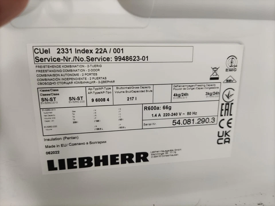 Frigorifero Liebherr col. argento Modello CUel 2331 - Service Nr. 9948623-01 - Immagine 1 di 4