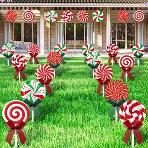 24 Pack Christmas Peppermint Yard Signs Candy Garden Sign with Stakes and Bow... - Picture 1 of 7