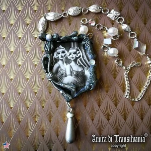 Golden Age Belle Epoque Necklace Pendant Jewelry Art Deco Charm Pearl Vintage 3 - Picture 1 of 24