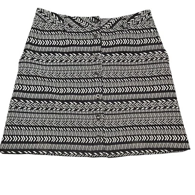 Anthropologie Maeve Skirt Sz 12 Fieldnotes Button Black White Tribal Striped - Image 1 of 4