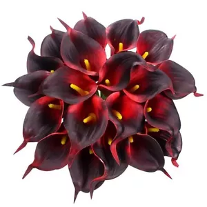 10 PCS Burgundy Calla Lily Bridal Bouquet Real Touch Artificial Wedding Flowers - Picture 1 of 9