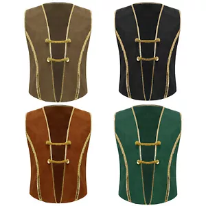 UK Boys Sleeveless Pirate Renaissance Viking Costume Medieval Pirate Vest Tops - Picture 1 of 51