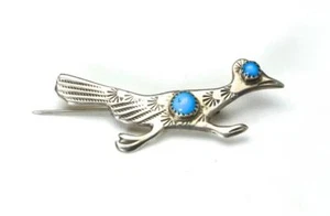 Broche prendedor vintage estampado de plata esterlina y turquesa Roadrunner suroeste - Imagen 1 de 1