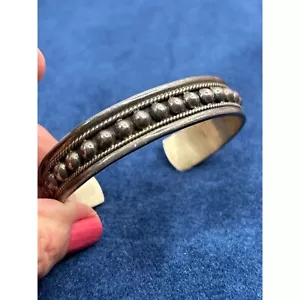 Vintage Sterling Silver Cuff Bracelet With Beaded Design By Mexico - Picture 1 of 9