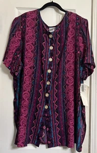 NUOVO SEARS MORE PROMETS DONNA TAGLIA 20 TUNICA MULTICOLORE BLUSA ABBOTTONATA NUOVO - Foto 1 di 19