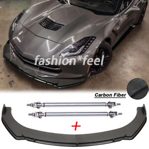 For Chevy Corvette C8 C7 C6 C5 Front Bumper Lip Splitter Strut Rods CARBON FIBER