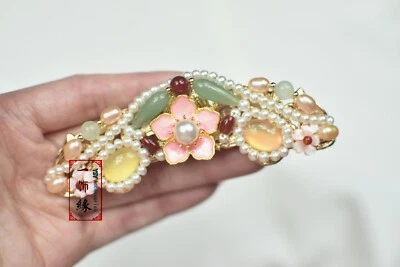 Corona de pelo de cobre ágata perla de agua china dorada esmaltada hecha a mano Foto 1 de 4