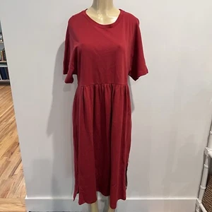 Max Mara Leisure Dress Sz L Red Midi Cotton Blend NWOT T-shirt Short Sleeves - Picture 1 of 7