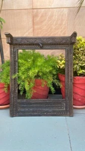 1800's Ancient Wood Fine Hand Carved Floral Wall Mirror Frame Panel 26 x 19'' - Picture 1 of 12