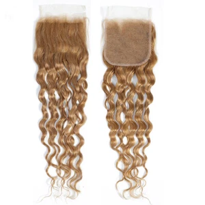 27# Color 4X4 Lace Closure Water Wave Brazilian 100% Human Hair 12-24inch - Picture 1 of 3