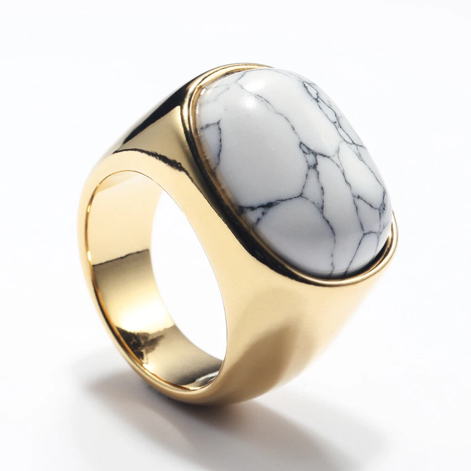 Anillo de boda turquesa blanco acero inoxidable hombres mujeres anillo de oro talla 7-13 Foto 1 de 1