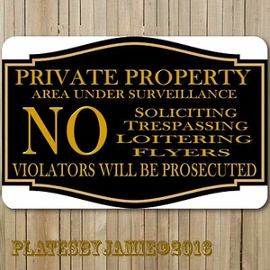 Private Property No Soliciting Trespassing Loitering 12" x8" Aluminum Metal Sign - Picture 1 of 2