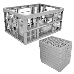 Plastic Folding Storage Crate Boxes Stackable Collapsible & Foldable 32 Litre - Picture 1 of 44
