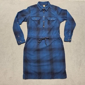 Duluth Trading Co Women's Medium Free Swingin' Flannel Dress Blue Plaid Pockets - Picture 1 of 20