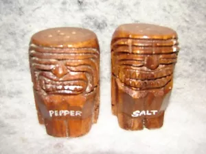 Vintage handgefertigte hawaiianische Affenhülse Holz Salz und Pfeffer Set - Bild 1 von 2