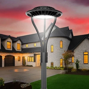100W Led Post Top Light Dusk to Dawn Commercial Circular Area Pole Lamp 14000lm - Picture 1 of 14