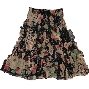 Lauren Ralph Lauren 100% Silk Multicolor Ruffled Skirt Size L - Picture 1 of 10