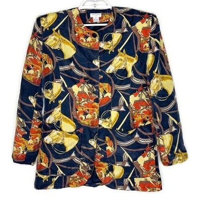 Винтажный ROBERT запаса женщин 100% шелк лошадь новинка блейзер куртка Sz M - Изображение 1 из 4