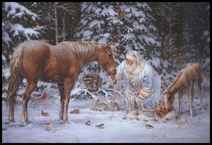 Greeting Card - Bird Horse Raccoon Santa - Liz Goodrick Dillon - Christmas CL014 - Picture 1 of 2