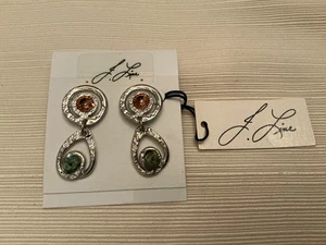J. Jansen Handcrafted Silver Tone w/ Rhinestone & natural stone Drop Earrings - Picture 1 of 5