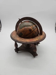 Vintage Old World Globe Made In Italy Hand Painted Zodiac World Wooden - Picture 1 of 10