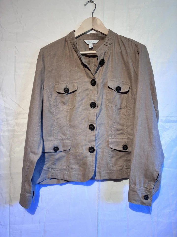 Relativity女式100%亚麻实用夹克XL米色纽扣前襟  — 第 1/4 张图片