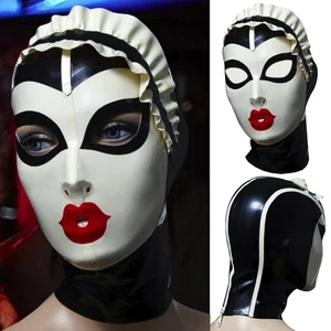 Latex Hood Drama Headgear Maid Rubber Mask Cosplay Fetish Club Party Wear New - Picture 1 of 24