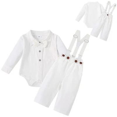 Baby Boy Christening 2pcs Overalls Photography Baptism Outfit Wedding Formal - Image 1 of 4