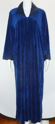 Bata de té Diamond azul caftán terciopelo talla S 1/2 cremallera frontal Neiman Marcus acolchada Foto 1 de 4