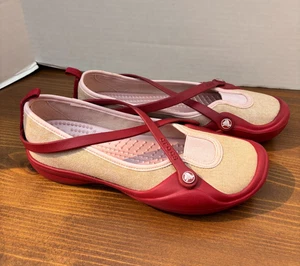 Crocs Damenschuhe 1Celeste Mary Jane Canvas rot Slipper flache Schuhe Strand Pool Größe 8 - Bild 1 von 5