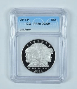 2011-P US Army Commemorative Silver Dollar PR70 DCAM ICG *1709 - Picture 1 of 5