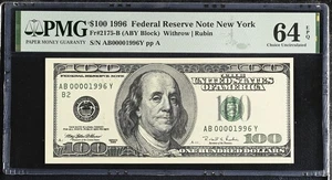 RARE -1996 $100 Note Matching Serial #...0001996  PMG 64 EPQ  FR2715-B - Picture 1 of 2