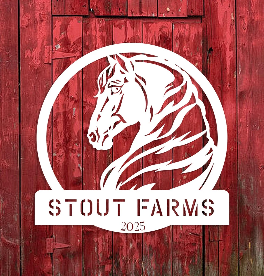 Letrero de granja de caballos de metal con año Foto 1 de 1