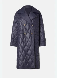 GANNI - Shiny Navy Quilt Coat Size S - M - Picture 1 of 8