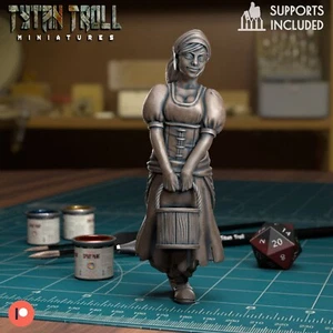 Bucket Girl NPC Woman Villager Townsfolk Miniature | D&D DnD - Picture 1 of 4