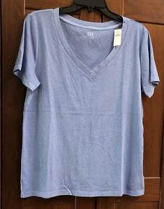 NEW GAP Womens 100% Cotton Short Sleeve V-Neck T-Shirt Top Hyacinth Blue Size M - Picture 1 of 7