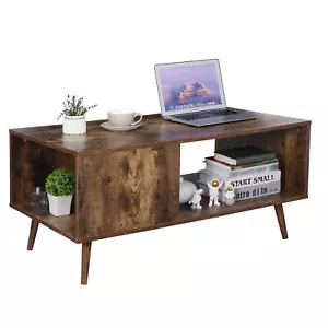 Coffee Table End Storage Stand Living Room with Open Storage Shelf Home Decor - Picture 1 of 12