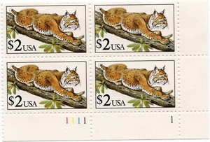 Scott #2482 $2 Bobcat Plate Block of 4 Stamps - MNH - Picture 1 of 2
