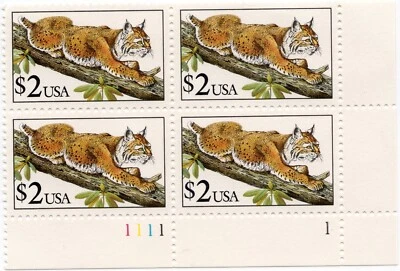 Scott #2482 $2 Bobcat Plate Block of 4 Stamps - MNH - Image 1 of 2