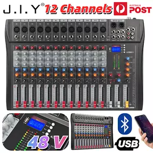 JIY 12 Channel Audio Mixer Bluetooth 48V Sound Console DJ Stereo Record LCD USB - Picture 1 of 16