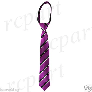 New Kids Boys Zipper Adjustable Pre-tied Neck tie Black Violet Stripe formal - Picture 1 of 2