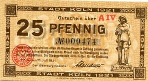 Germany Notgeld 25 Pfennig 1921 Koln